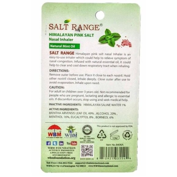 3 x Himalayan Pink Salt Nasal Inhaler Nose Cooling Natural Mint Essential Oils - Picture 2 of 2